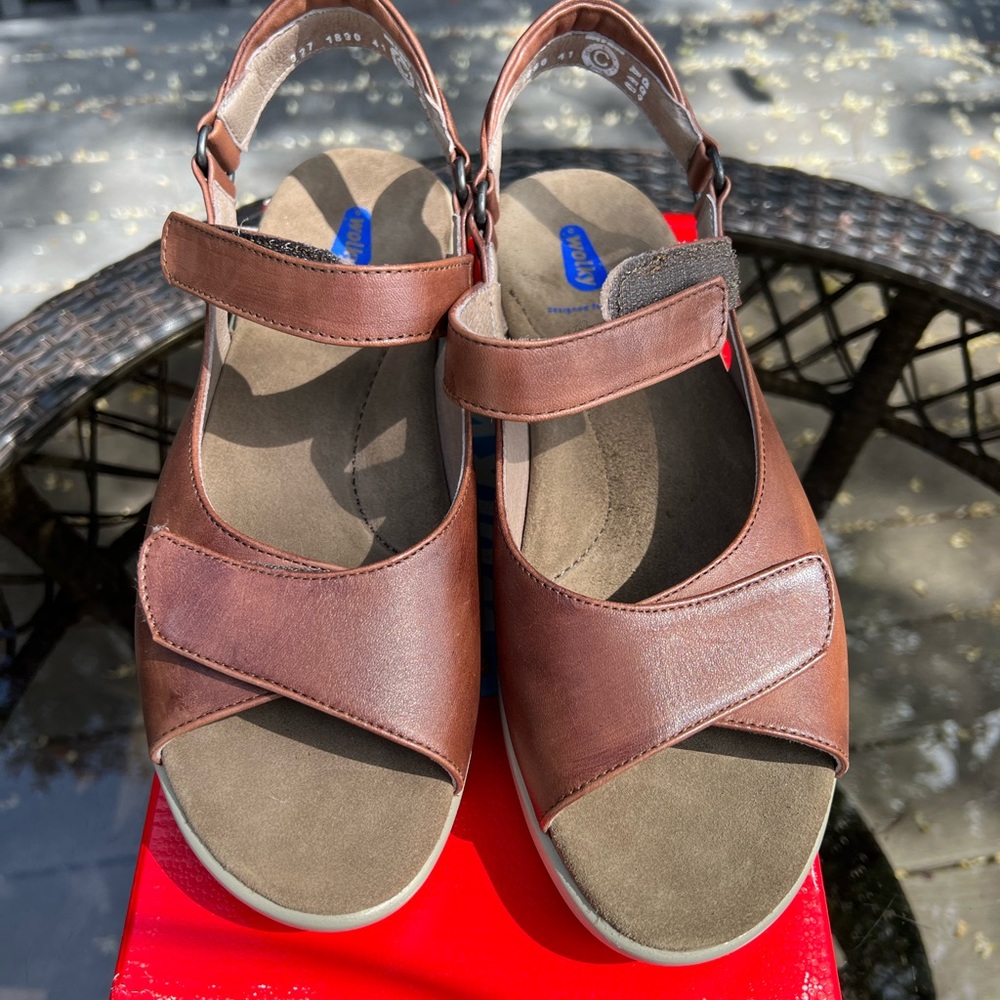 New Wolky Pichu Vegi Leather Comfort Sandals Cognac Color 1890543 Size 41 US-9